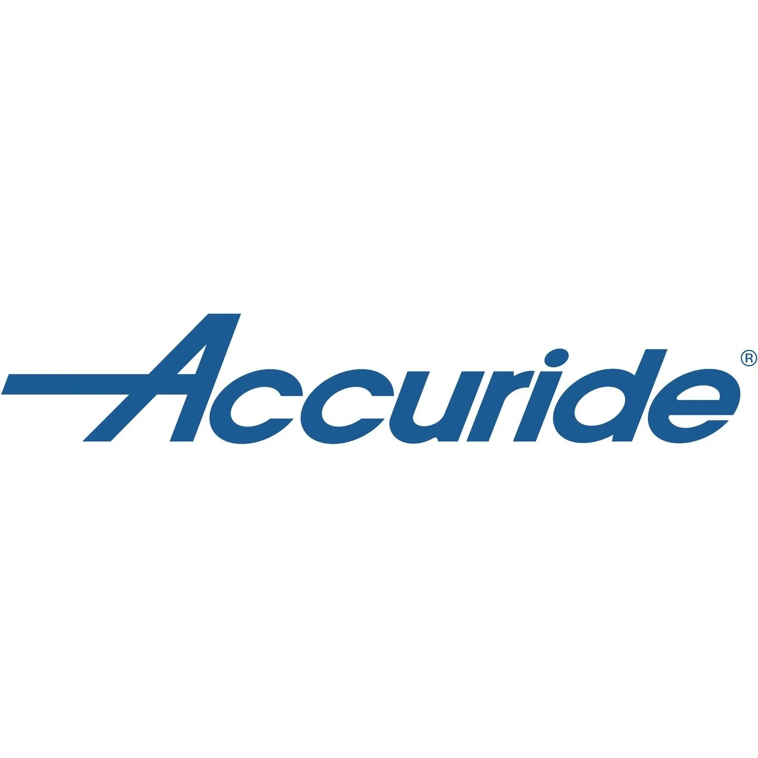 Accuride Logo in Blau auf Weiß für Kugelkäfigführung Vollauszug aus verzinktem Stahl.