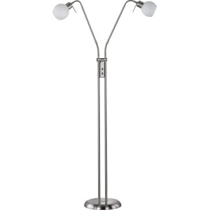 Moderne Trio LED-Stehleuchte, 2-flammig, Nickel matt, für Wohnräume & Leseecken.