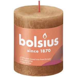 Bolsius Rustik-Kerze Shine, 80/68 mm, gewürzbraun. Stumpenkerze für gemütliche Atmosphäre.