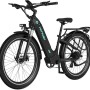 Schwarzes HITWAY BK16 E-Bike mit 26 Zoll Geländereifen, robustem Aluminiumrahmen, Gepäckträger und LED-Licht.