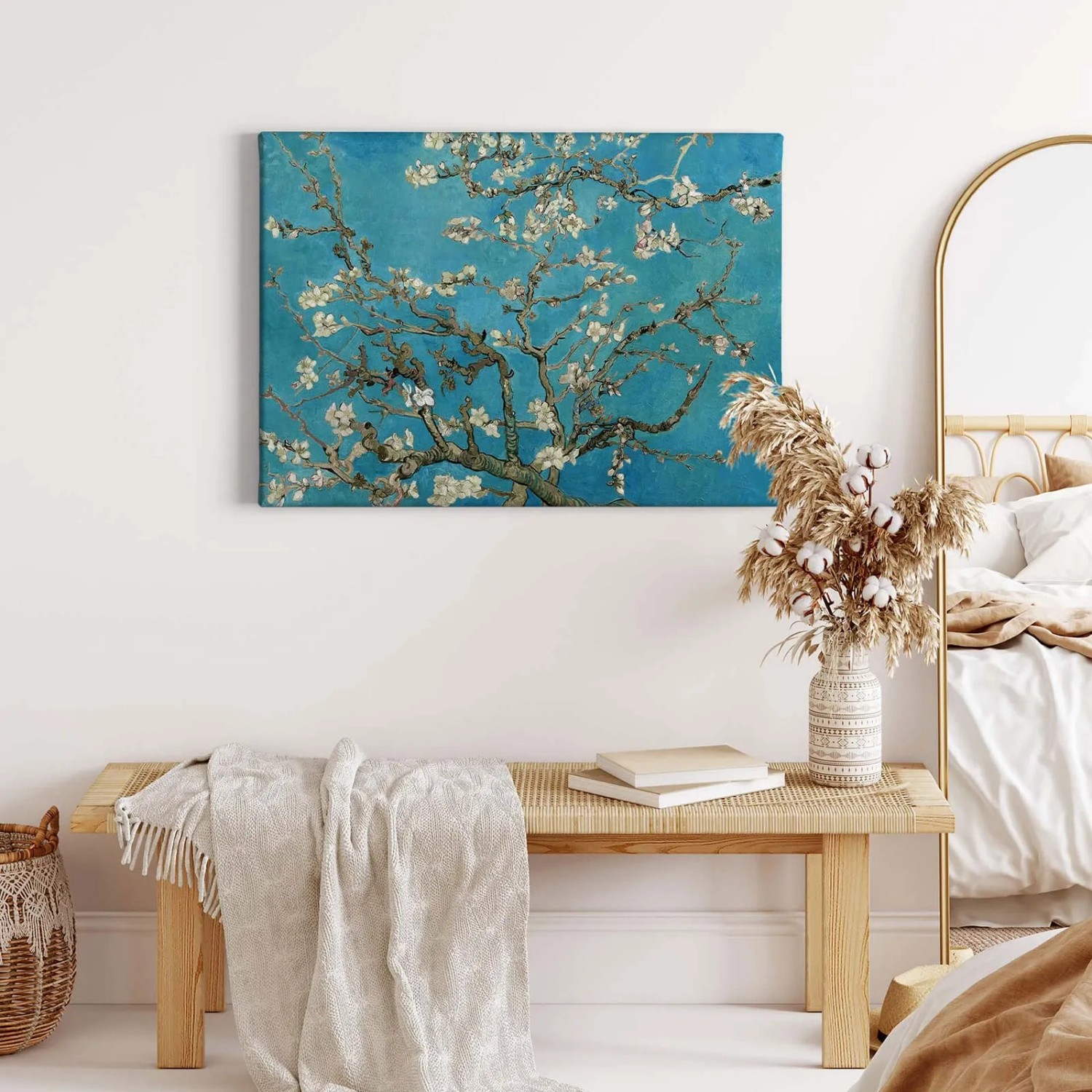 Leinwandbild „Dream Land“ – Abstrakte Blumen In Türkis & Gold, 61x61 Cm, Fertig Zum Aufhängen