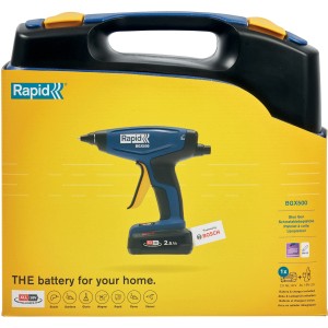 Rapid Akku-Heißklebepistole BGX500 im Koffer mit Akku und Ladegerät.