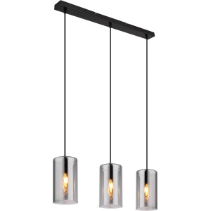 Globo Pendelleuchte Olly, 3-flammig, schwarz matt mit rauchfarbenen Glasschirmen.