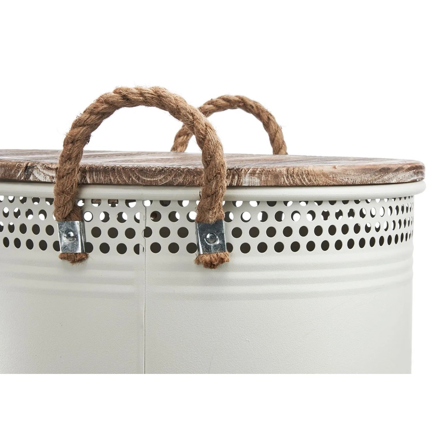 Kobolo Wäschekorb Korb HOME Gr L  40x52 cm Metall Holz mit Deckel Griffe_5