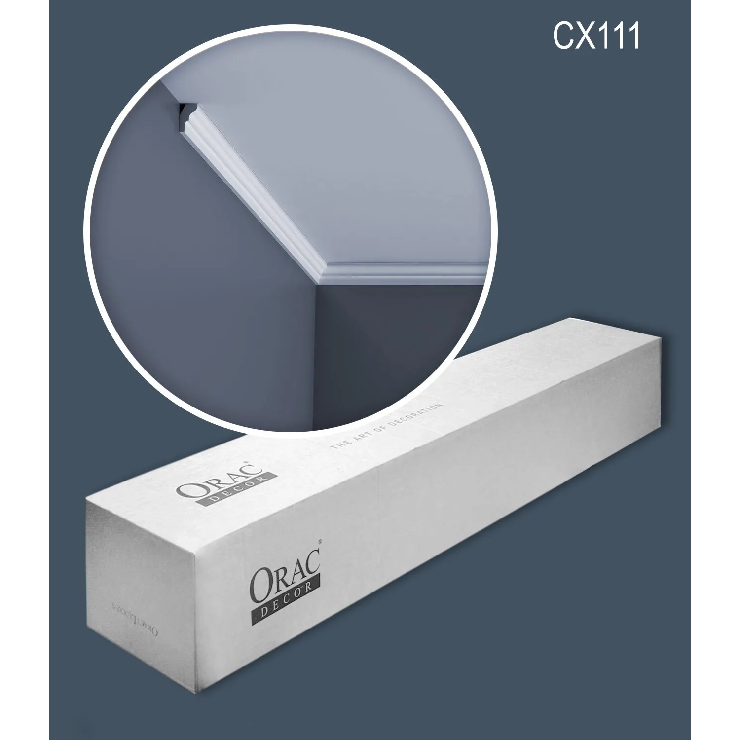 ORAC DECOR CX111 Zierleisten Set, 20m, weiße Stuckleisten im Karton, Detailaufnahme der Deckenleiste.
