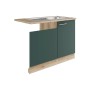 OPTIFIT Savona405 Spülenschrank-Set in Steingrün mit Edelstahlspüle und Arbeitsplatte in Wildeiche Nachbildung.