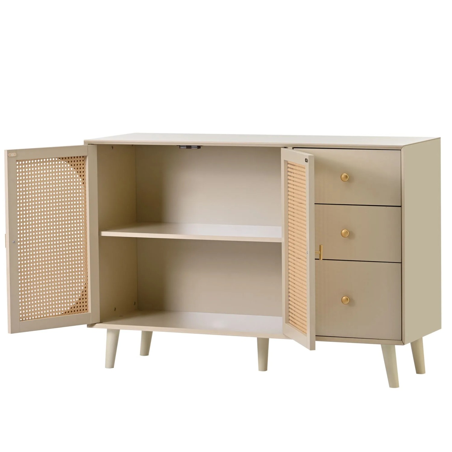 okwish Sideboard mit Türen Schubladen Wohnzimmer 120x40x80cm Beige
