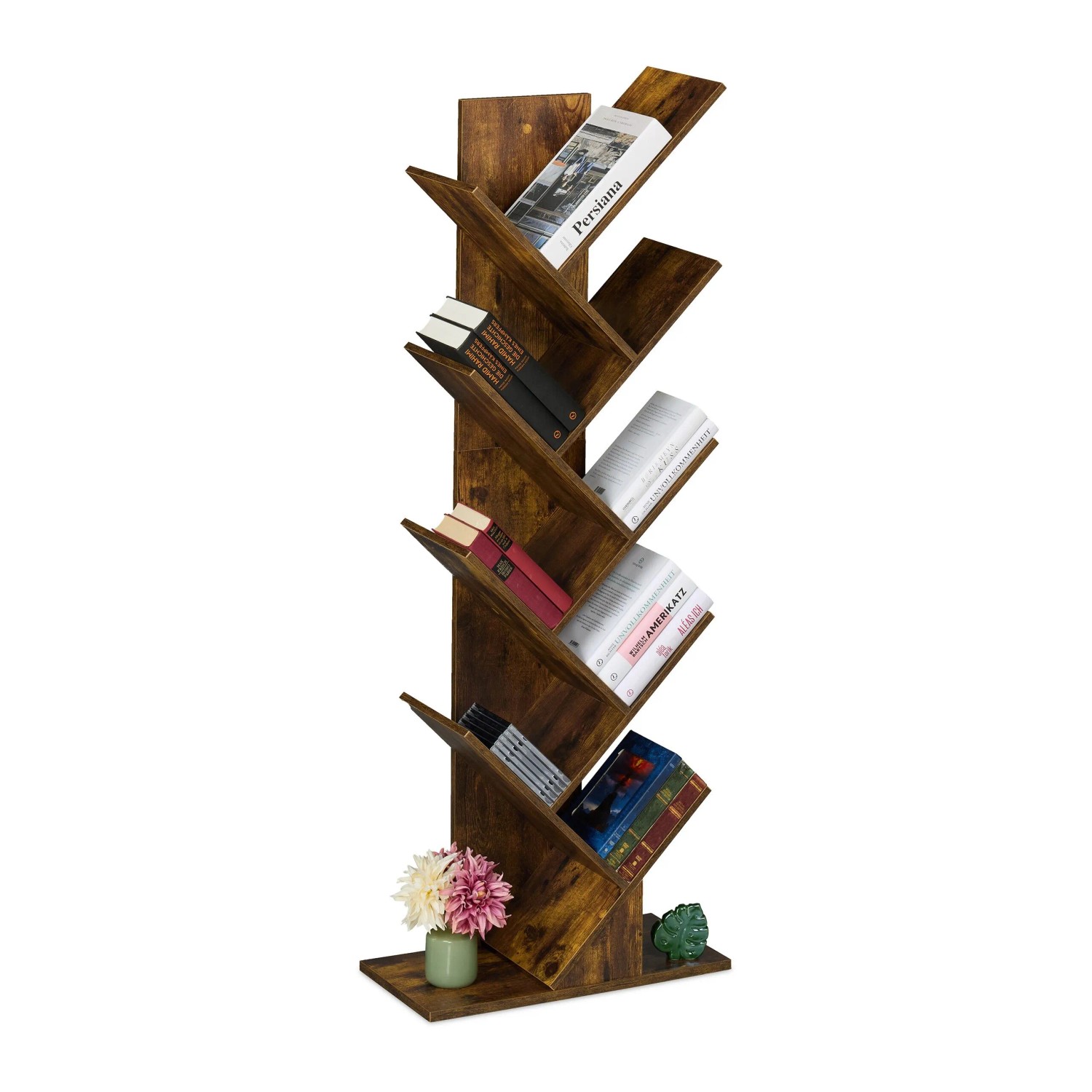 Relaxdays Bücherregal Spanplatte 9 Ebenen mit Wandbefestigung 138 cm x 51 cm x 25 cm 11,3 kg
