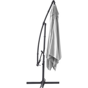 Eckiger, grauer Ampelschirm Alvarado 300x300 cm mit Kurbel und stabilem Standfuß.