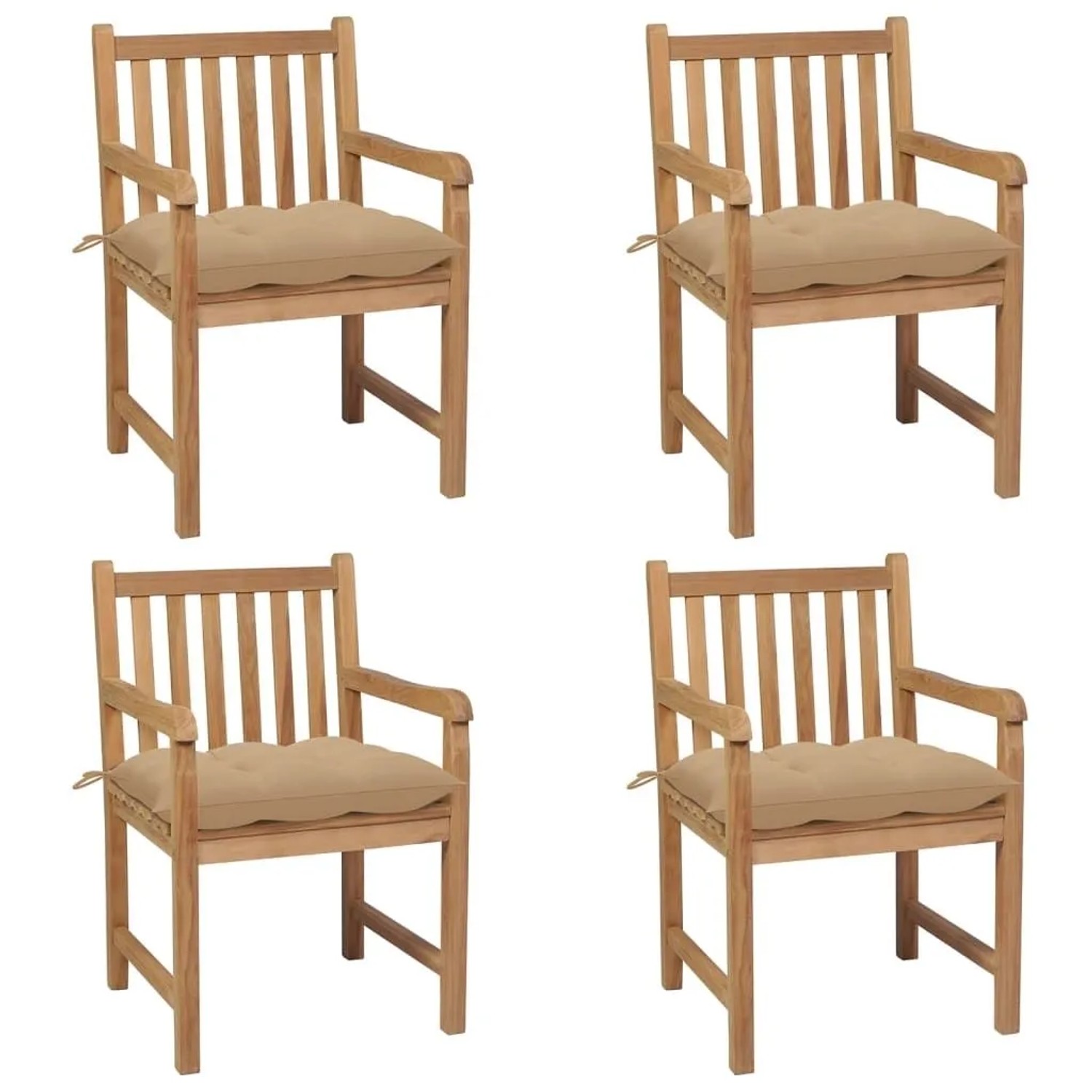 vidaXL Gartenstühle 4 Stk mit Beigen Kissen Massivholz Teak 3073022