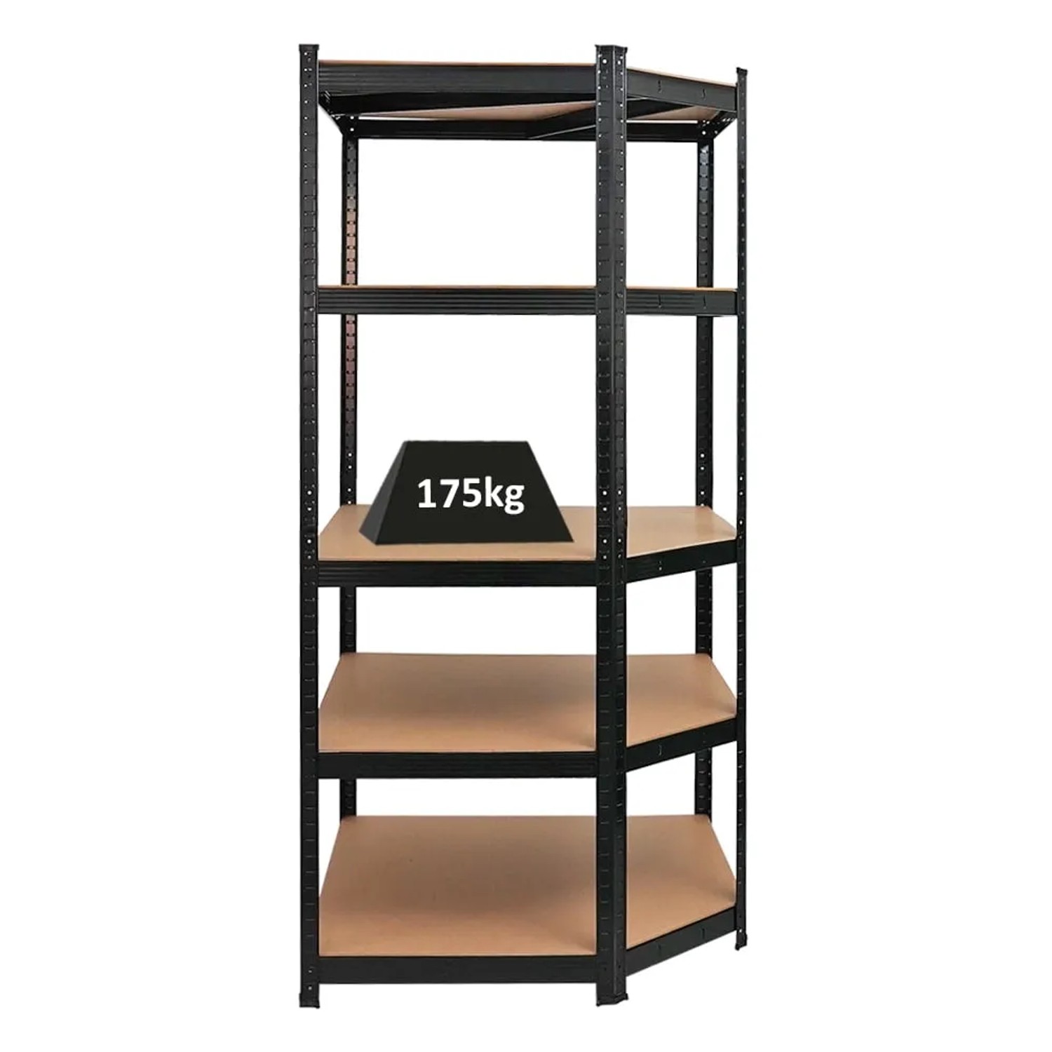 Schwarzes PROREGAL Eckregal Ragnar mit 5 Böden, ideal als Kellerregal oder Garagenregal.