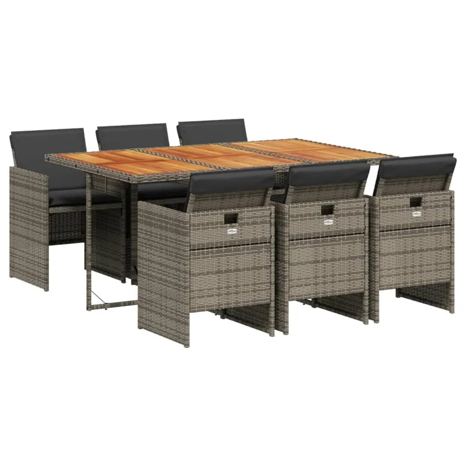 vidaXL 7-Tlg Garten-Essgruppe mit Kissen Grau Poly Rattan 3277681
