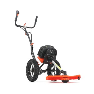 FUXTEC Benzin Motorsense FSR152 auf Rädern, schwarz-orange, mit Mähfadenkopf und Lenker. Mobiler Freischneider für große Flächen.