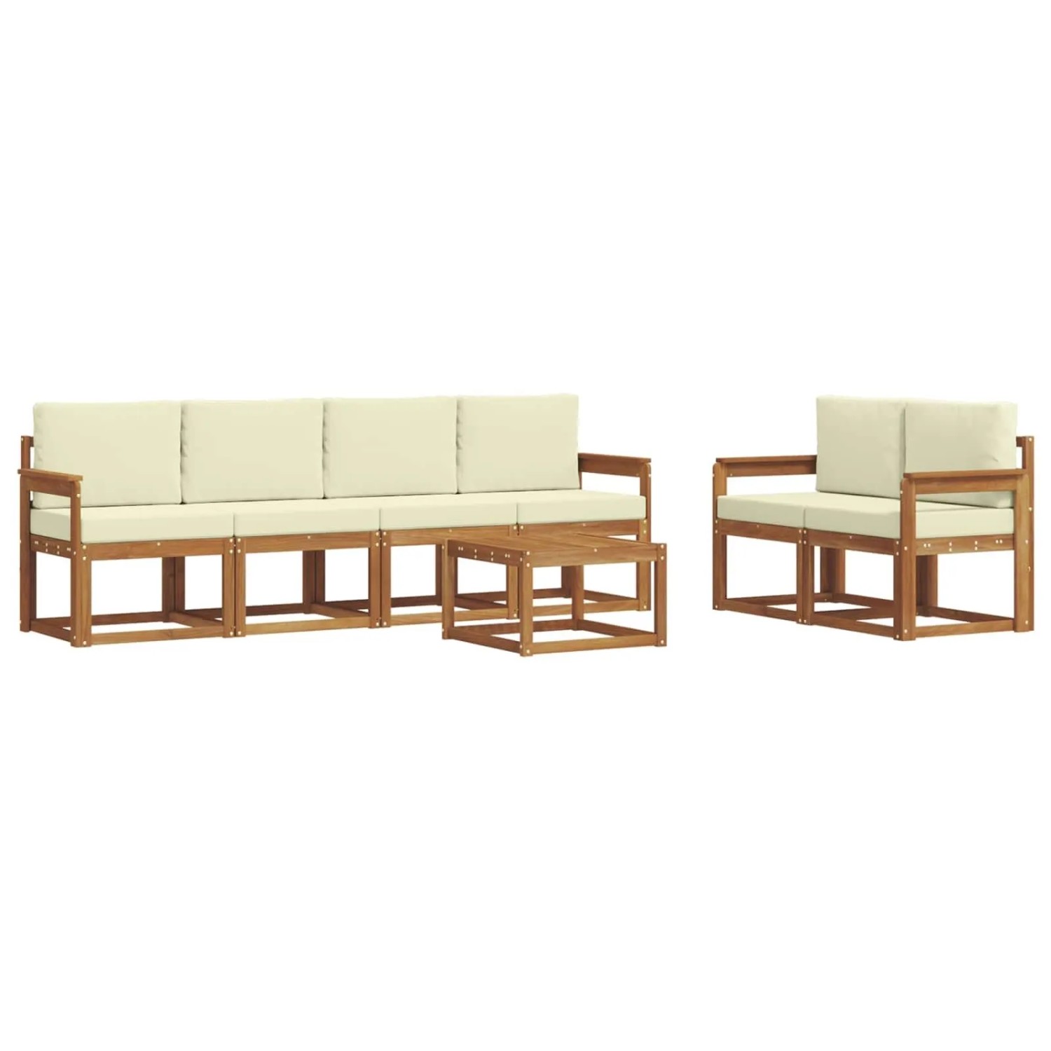 vidaXL Outdoor-Sofagarnitur 7 Stk Natur und Creme Massivholz Akazie 3366033