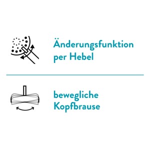 Funktionen des baliv Überkopfbrausesets: Strahlarten per Hebel ändern, bewegliche Kopfbrause.