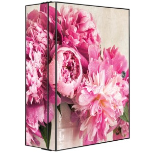 Abschließbarer Banjado XXL Medizinschrank in Anthrazit mit Pfingstrosen Motiv, 35x46x15cm.