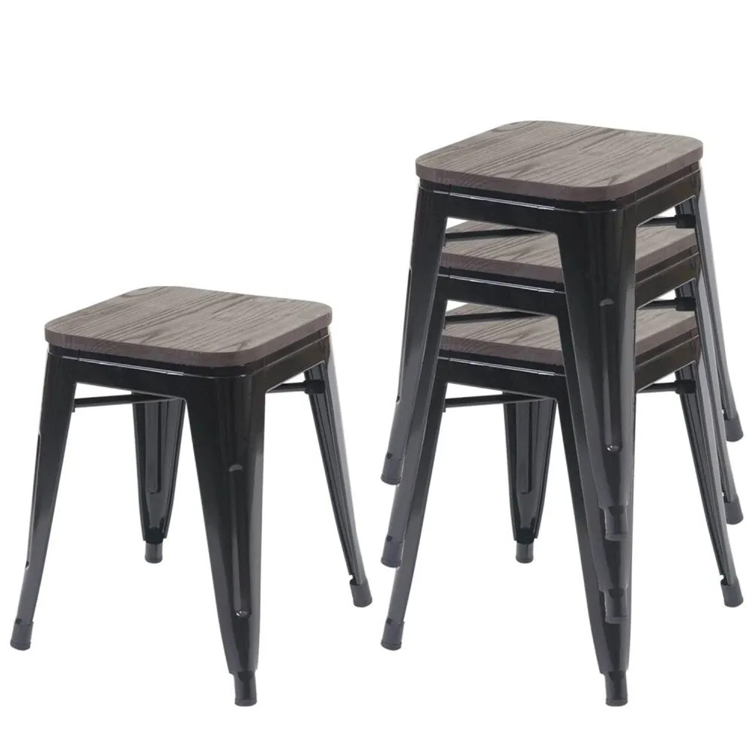 MCW 4x Hocker A73 Inkl. Holz-Sitzfläche Schwarz