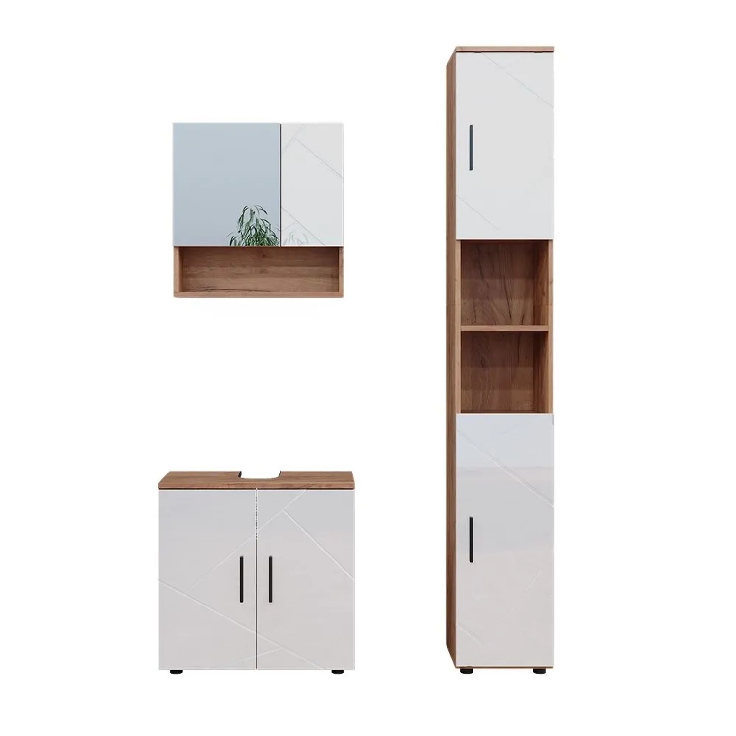 Vicco Badmöbel-Set Irma Weiß Hochglanz/Goldkraft Eiche 60 x 59 3-teilig