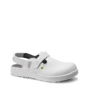 Weißer Elten Sicherheitsclog Michel White ESD SB Gr. 43 für Arbeitsschuhe mit Fersenriemen.