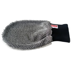 Sonax Waschhandschuh Duo, grau-weißer Autopflege-Handschuh mit elastischem Bündchen.