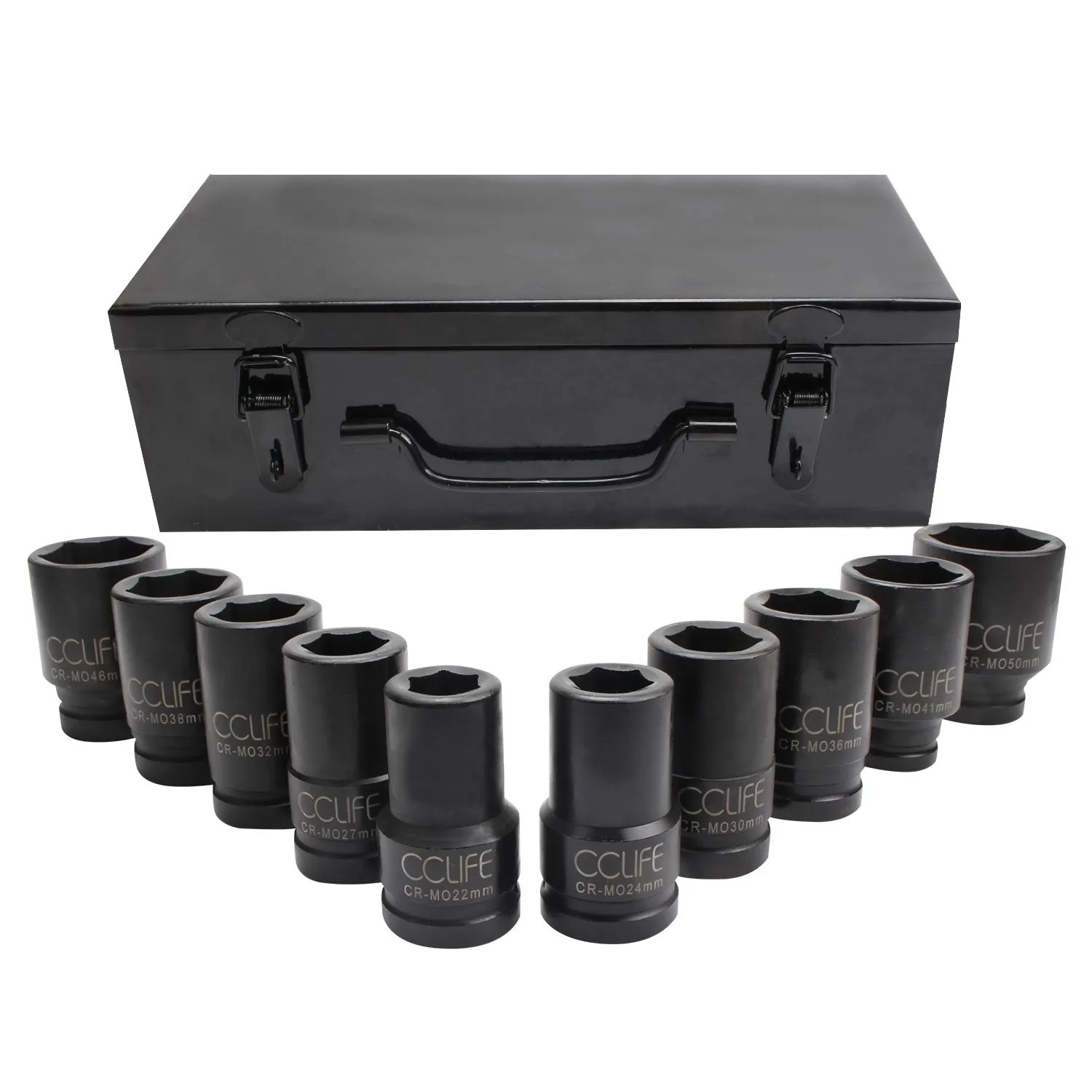 CCLIFE 3/4 Zoll Kraft Schlagschrauber Nüsse 10tlg Sechskant Nuss Schlagnuss 22-50MM Lang Steckschlüsselsatz Stecknuss Se...