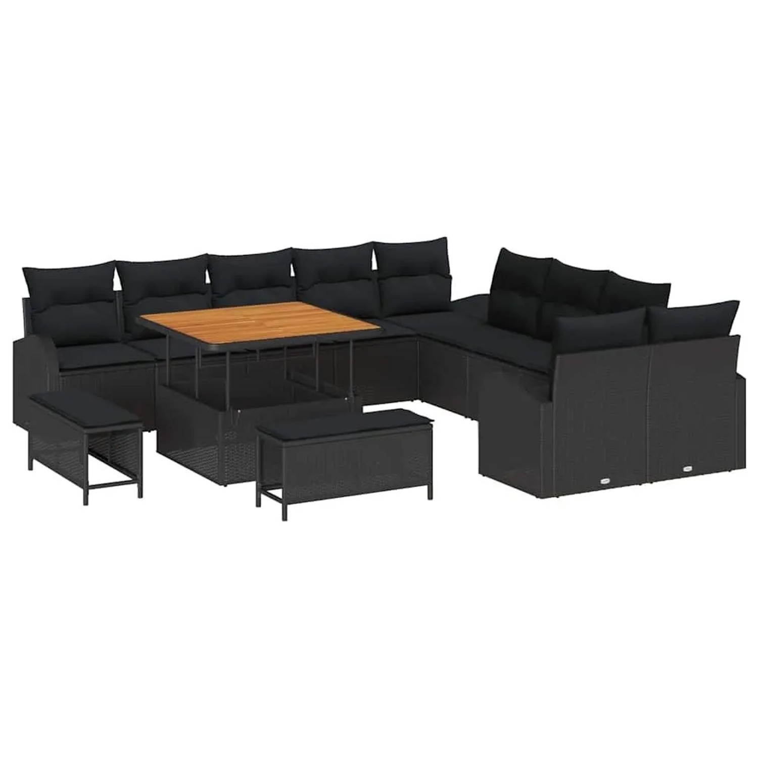 vidaXL Garten-Sofa-Set mit Kissen mit Speicher 13-Tlg Schwarz 3364394