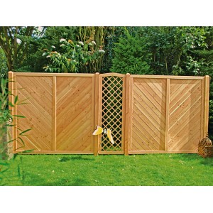 T & J Sichtschutzzaun Classico aus Douglasie, 180x180 cm, naturbelassen mit Rautenmuster.