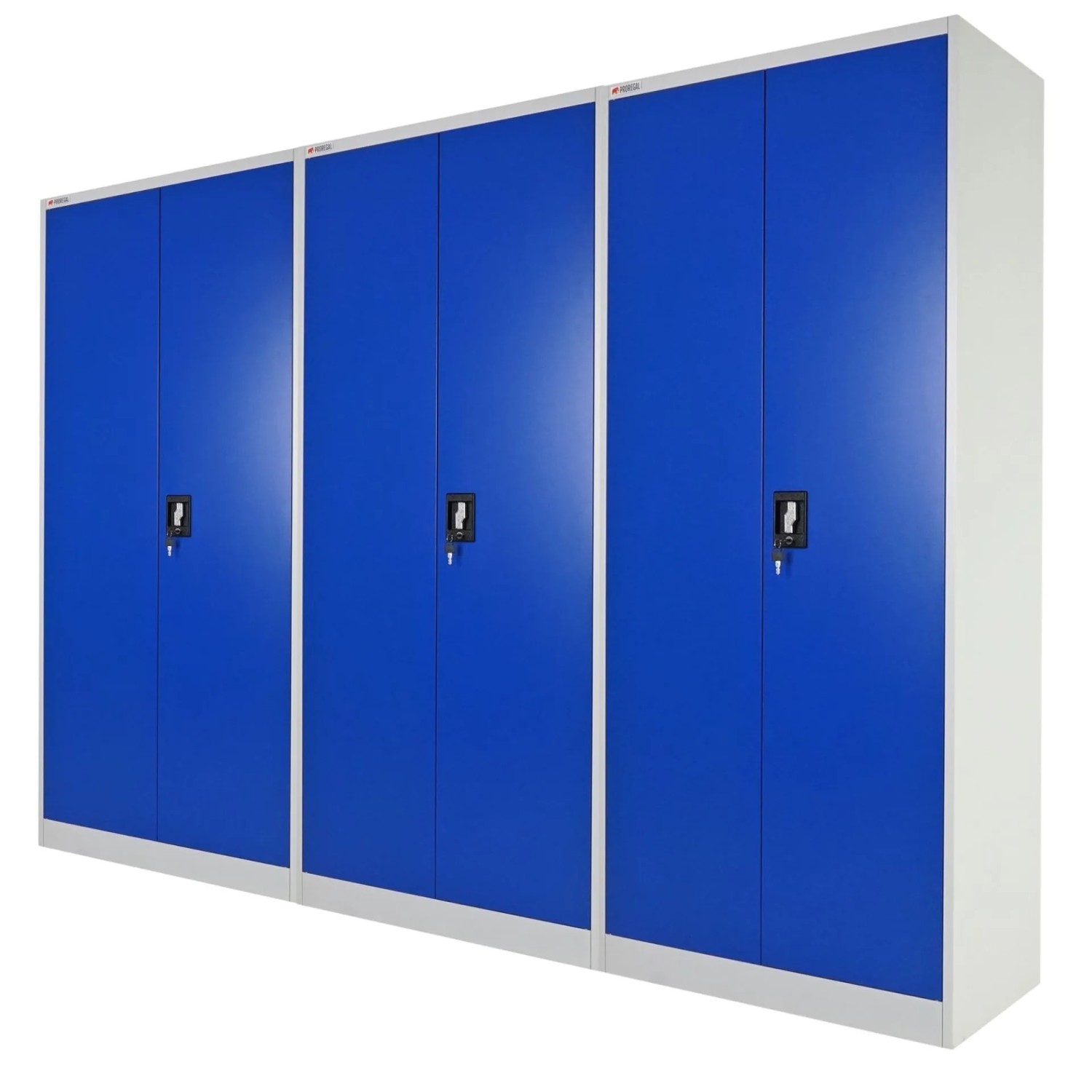 PROREGAL Mega Deal 3X Flügeltürenschrank Elephant Montiert Abschließbar 2 Türen 180x80x40cm Stahl 4 Ebenen Pulverbeschichtung Blau/Lichtgrau