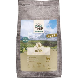 Wildes Land Hunde-Trockenfutter Soft Adult Huhn, Reis & Wildkräuter, 5kg Sack.