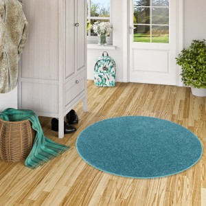Runder, petrolfarbener Snapstyle Hochflor Teppich "Cottage", 200cm Durchmesser.
