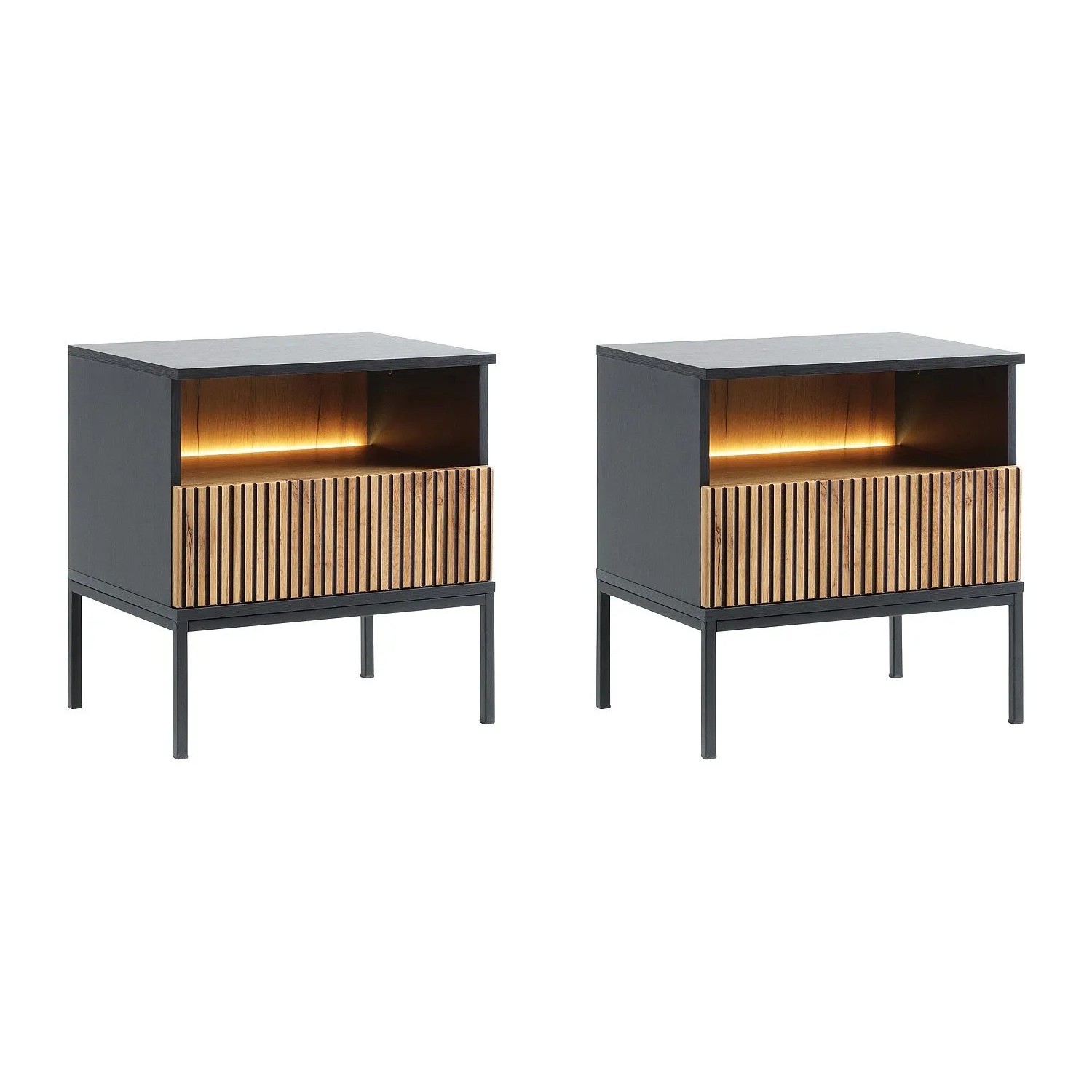 Vente-unique Nachttisch Ovila Schwarz  Naturfarben Hell 53.6 cm