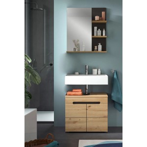 Inn.Furn Badspiegel Cooper in Eiche/Grau (63 cm) mit Ablage im modernen Badezimmer.