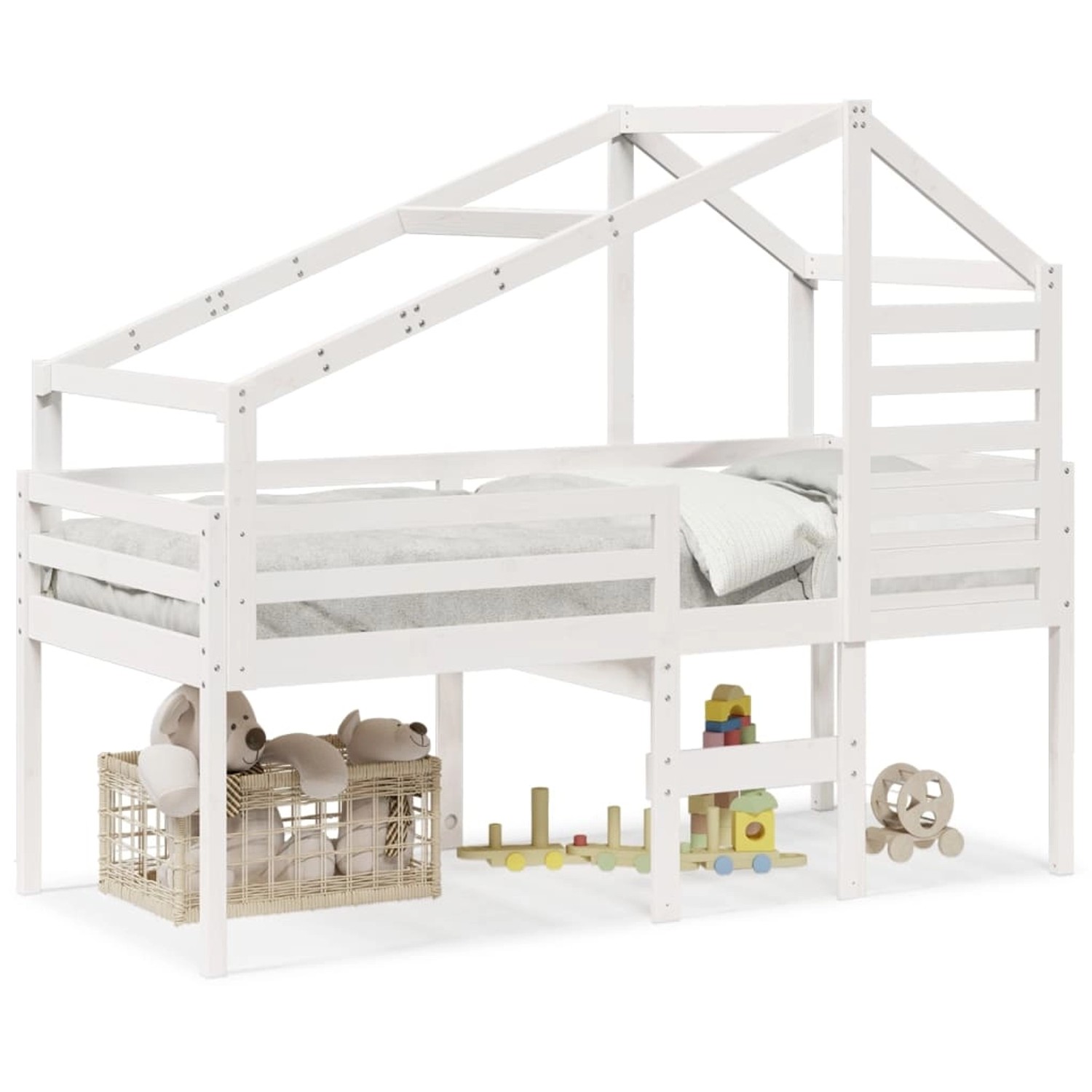 vidaXL Hochbett mit Dach Weiß 90x200 cm Massivholz Kiefer 3281978 günstig online kaufen