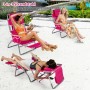 Pinker 3-in-1 Strandstuhl als Liege, Sonnenliege und Sitzstuhl am Strand, verstellbar.