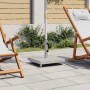 Grauer, quadratischer vidaXL Sonnenschirmständer aus Granit mit Rollen und Edelstahlrohr.