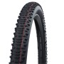 Schwalbe RacingRalph Fahrradreifen, schwarz, mit rotem Streifen und aggressivem XC-Profil für Mountainbikes.