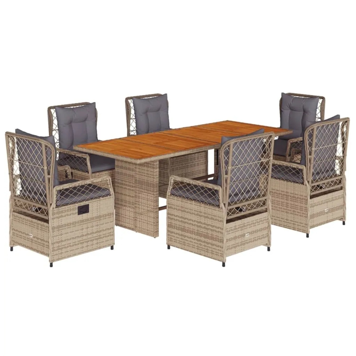 vidaXL 7-Tlg Garten-Essgruppe mit Kissen Beige Poly Rattan 3262934