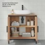 EUGAD Waschbeckenunterschrank 60x60x30 cm in Holzoptik mit schwarzen Metallbeinen, offene Türen zeigen Trennwand und Stauraum.