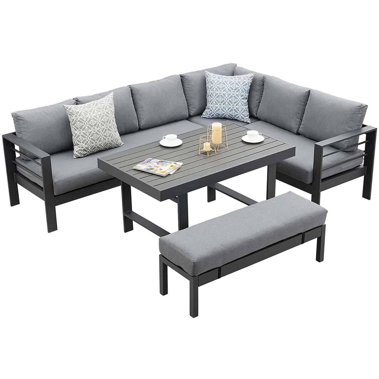 MeXo Aluminium Lounge-Set mit Esstisch für 8 Personen Grau günstig online kaufen