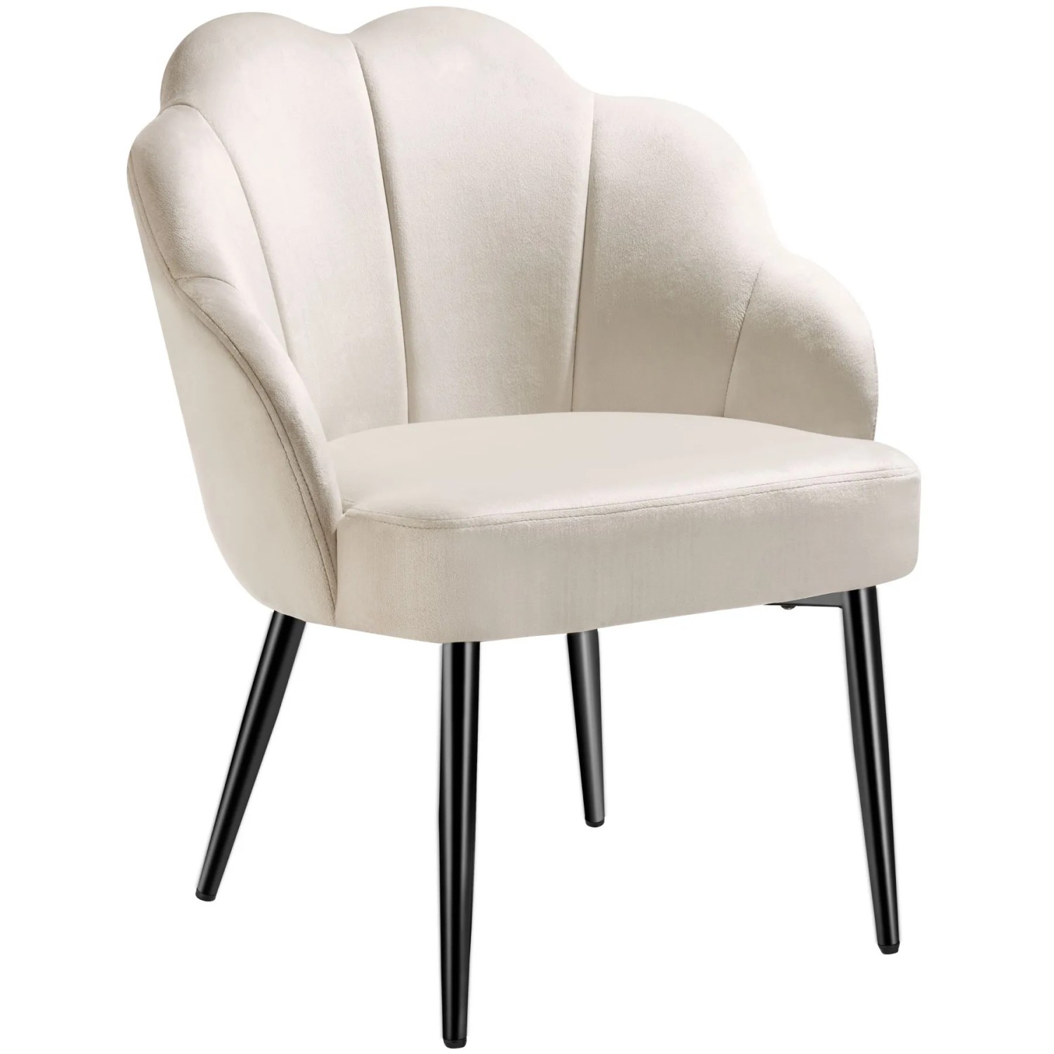 Tectake Cocktailsessel Hellen Gepolstert  Mit Samtbezug Gewölbte  Extrabreite Rückenlehne In Muschelform  62 x 66 x 80 50 cm Creme Schwarz