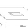 Skizze der weißen LED-Deckenleuchte Movida, 60x30 cm, mit Maßangaben.