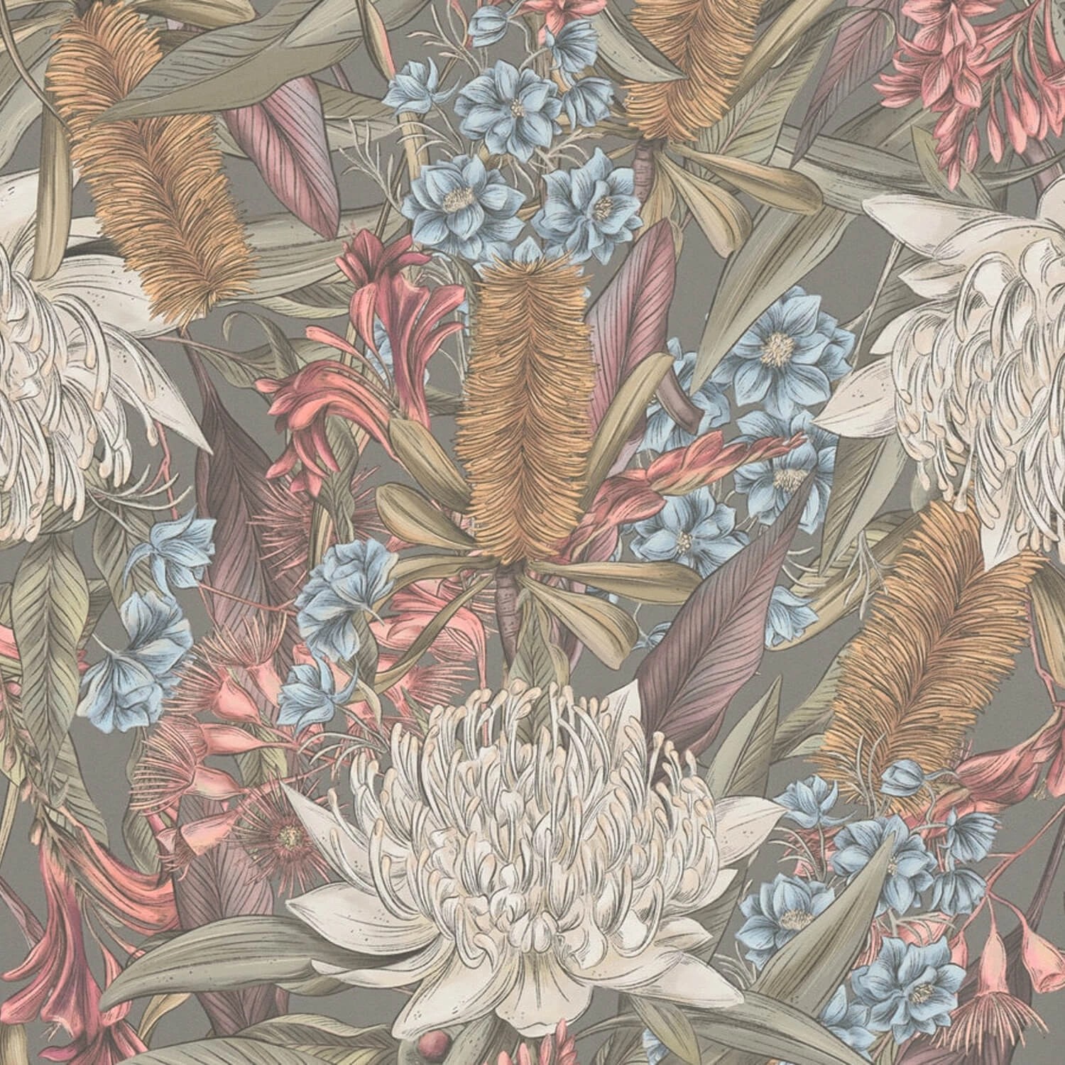 PROFHOME 394283-GU Blumen Tapete Floral Matt Grau Rosa Grün Weiß 0,53 m x 1 günstig online kaufen