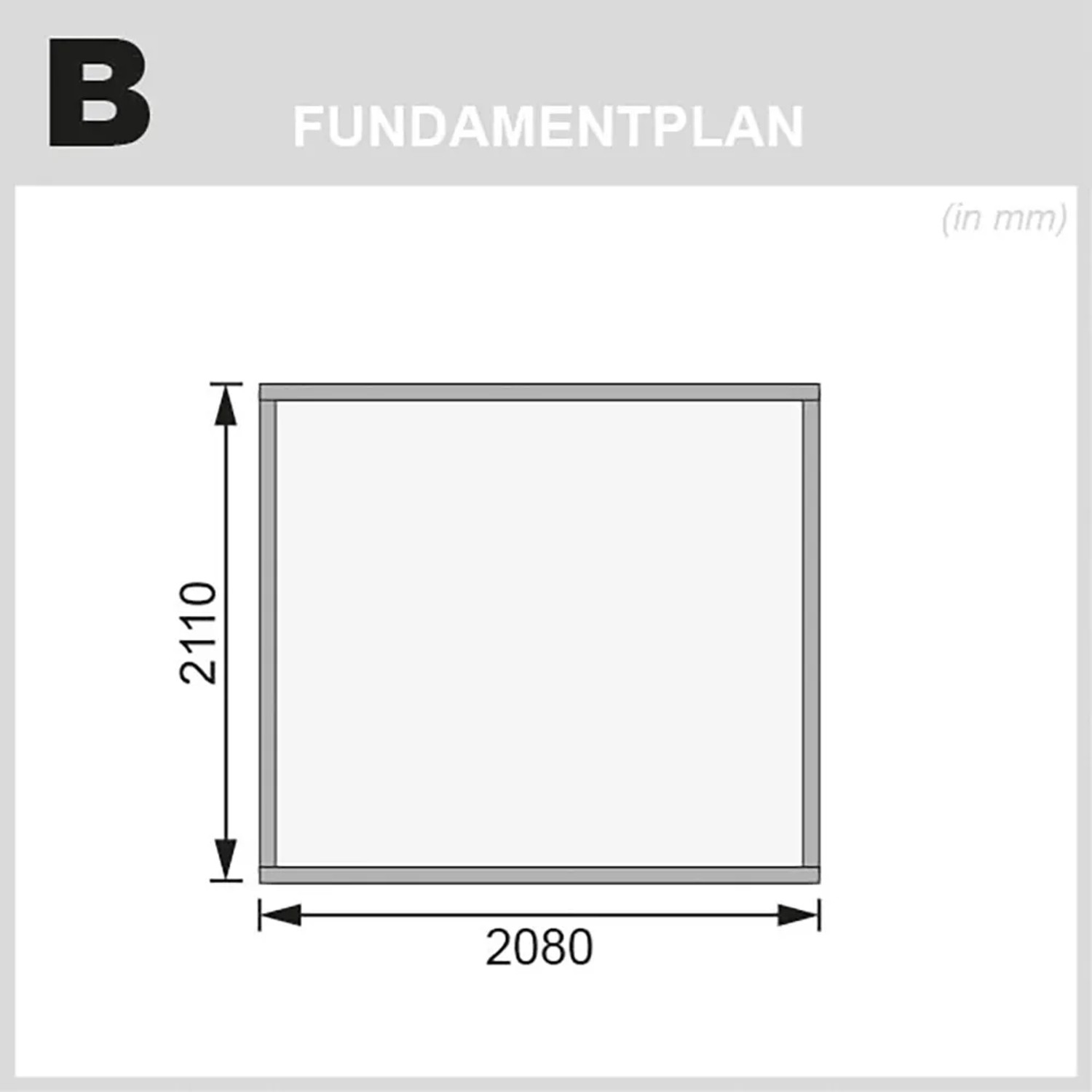 Fundamentplan Karibu Holz-Gartenhaus Neuenburg 2, Maße 208x210 cm.