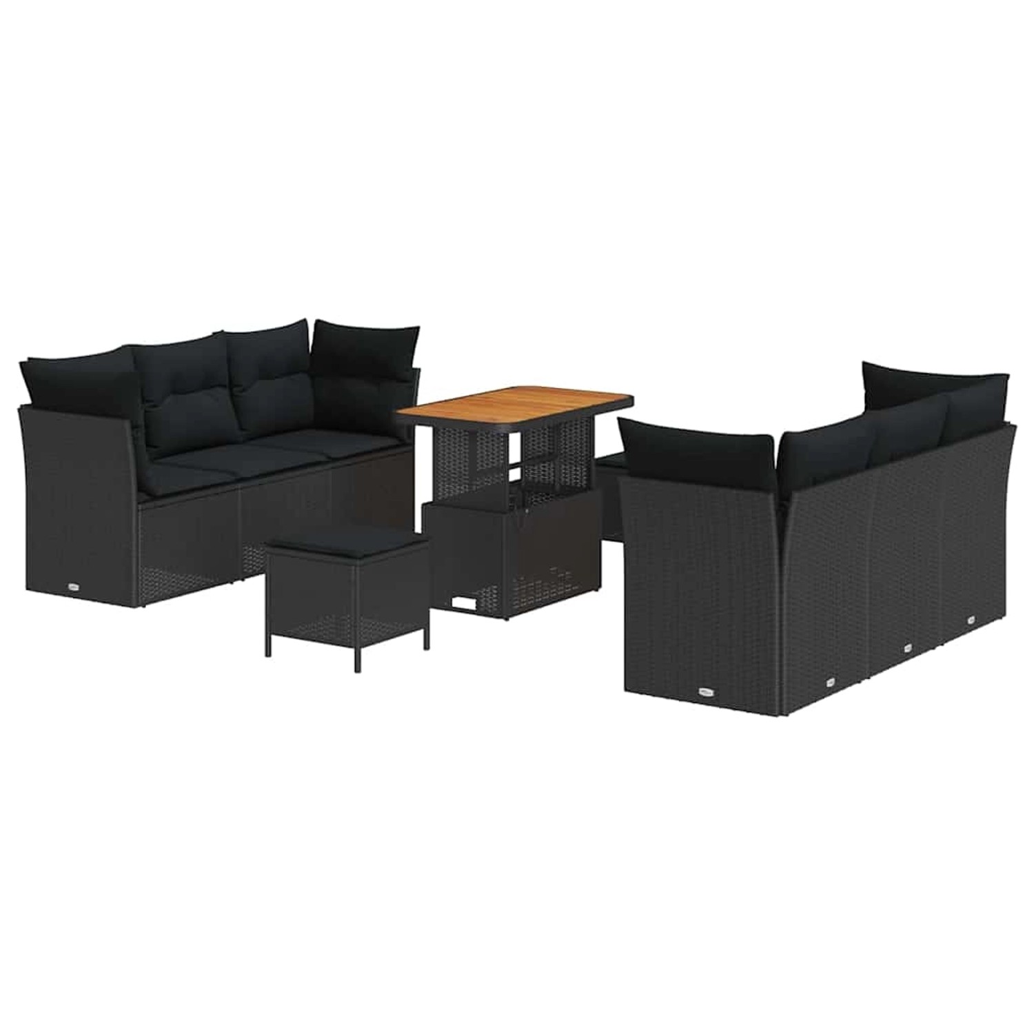 vidaXL 9-Teiliges Garten-Sofa-Set mit Kissen in Schwarz aus Poly Rattan und günstig online kaufen