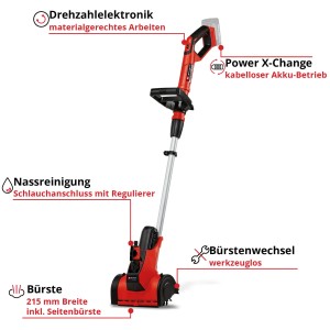 Einhell Akku-Oberflächenbürste PICOBELLA 18/215 für Stein, Holz & Kunstrasen. Rot, mit Akku. Für die Gartenreinigung.