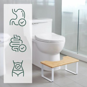 Relaxdays Toilettenhocker Bambus Metall Natur Weiß Rutschfest 18 cm x 44,5 cm x 23 cm 1,6 kg