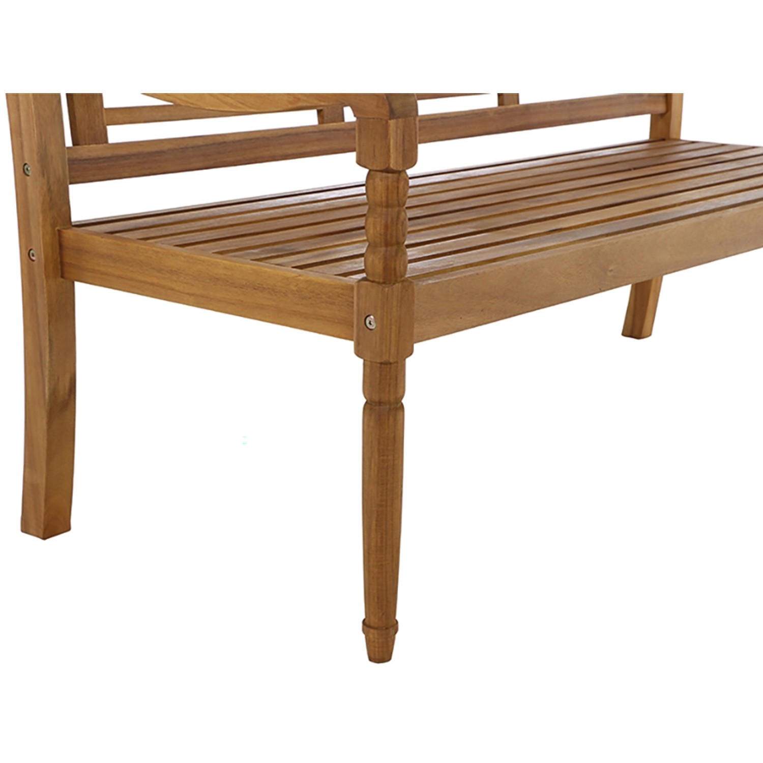 Detailansicht der Siena Garden Westport Bank: Akazienholz, 3-Sitzer Gartenbank mit geschwungenen Armlehnen.