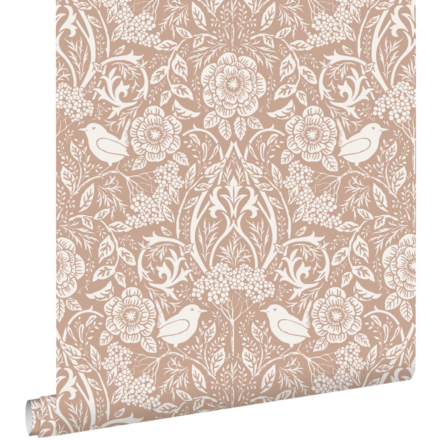 ESTAhome Tapete Blumen und Vögel im Jugendstil Rosabeige und Weiß 53 cm x 1 günstig online kaufen