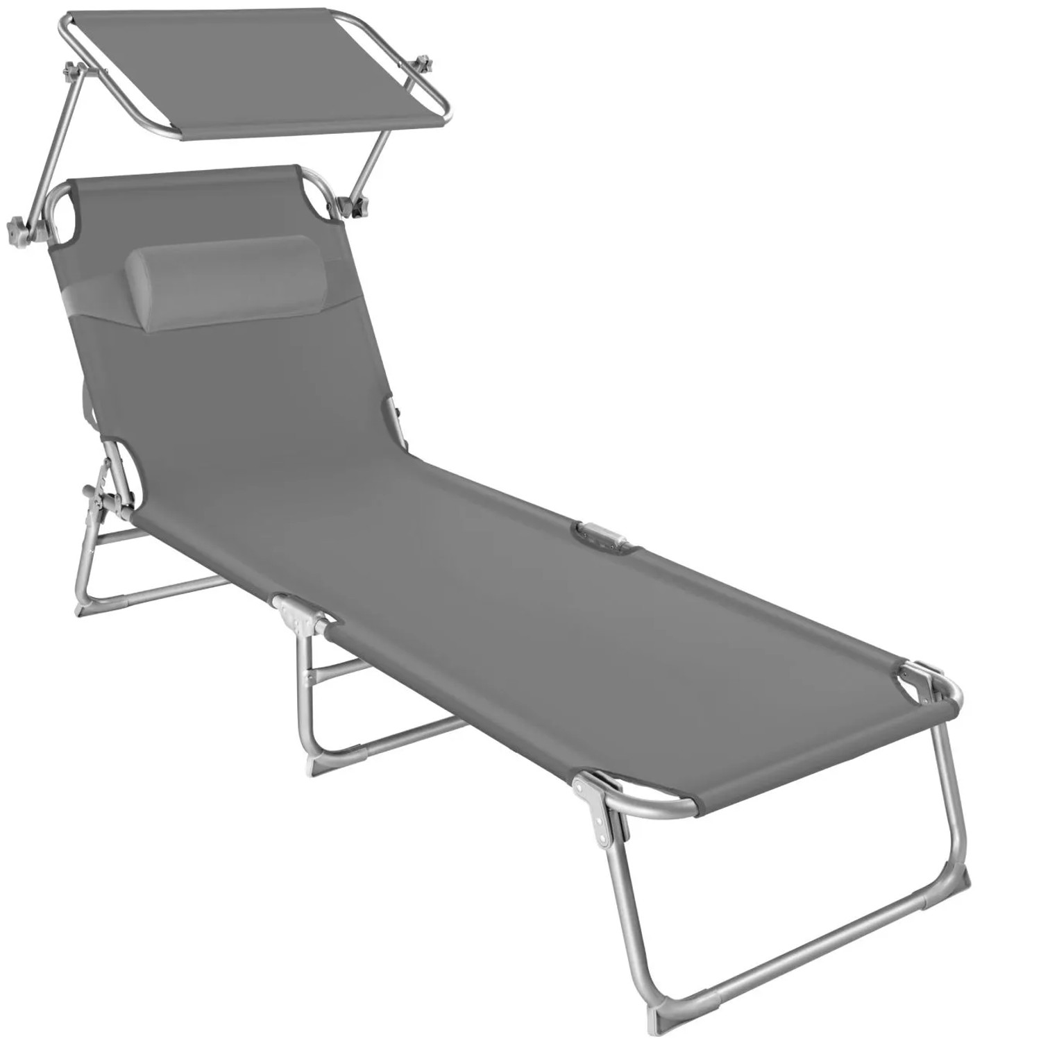 Tectake Sonnenliege Chloé Klappbar Stufenlos Verstellbares Sonnendach  190 x 68 x 65 cm Grau