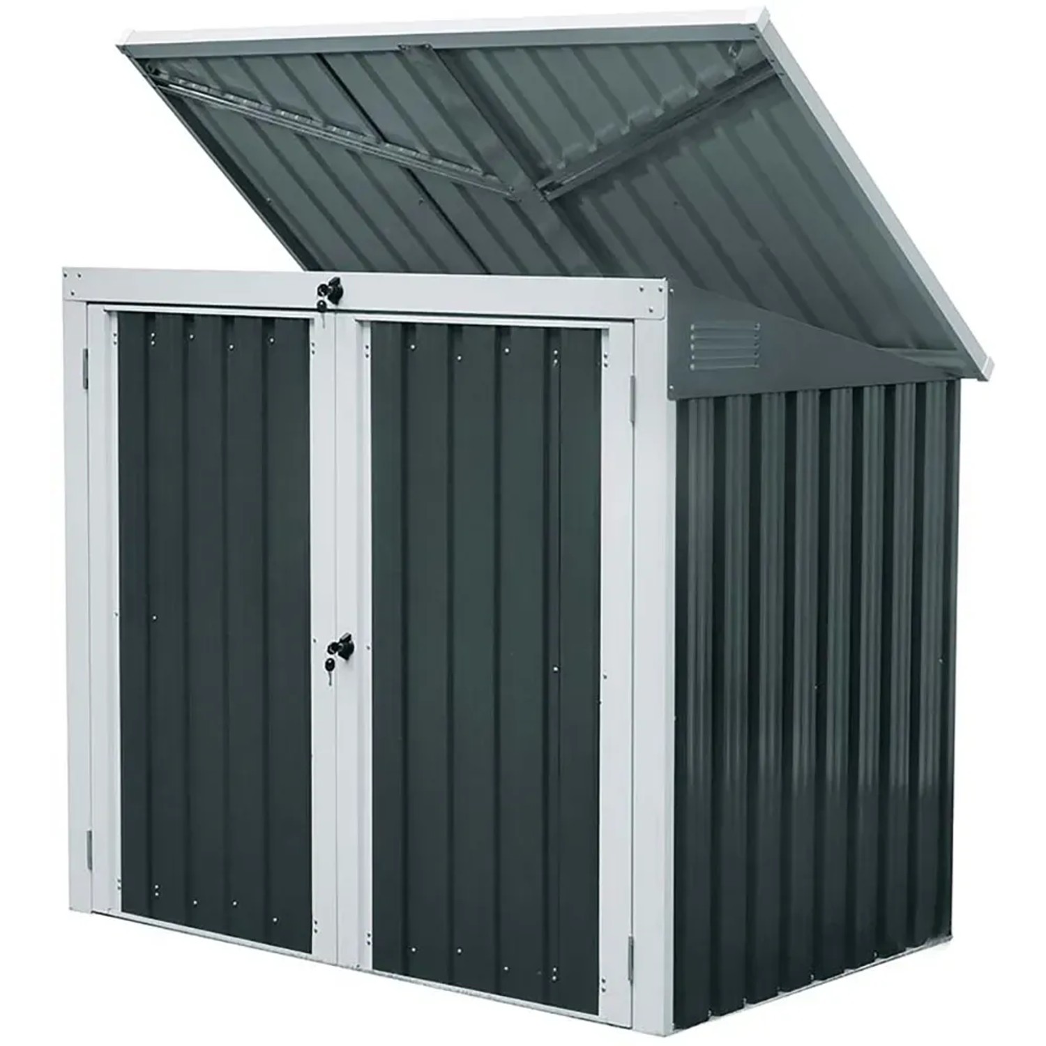Home Deluxe Mülltonnenbox Basura für 2 Tonnen, Pultdach geöffnet, abschließbare Flügeltüren, Stahl verzinkt.
